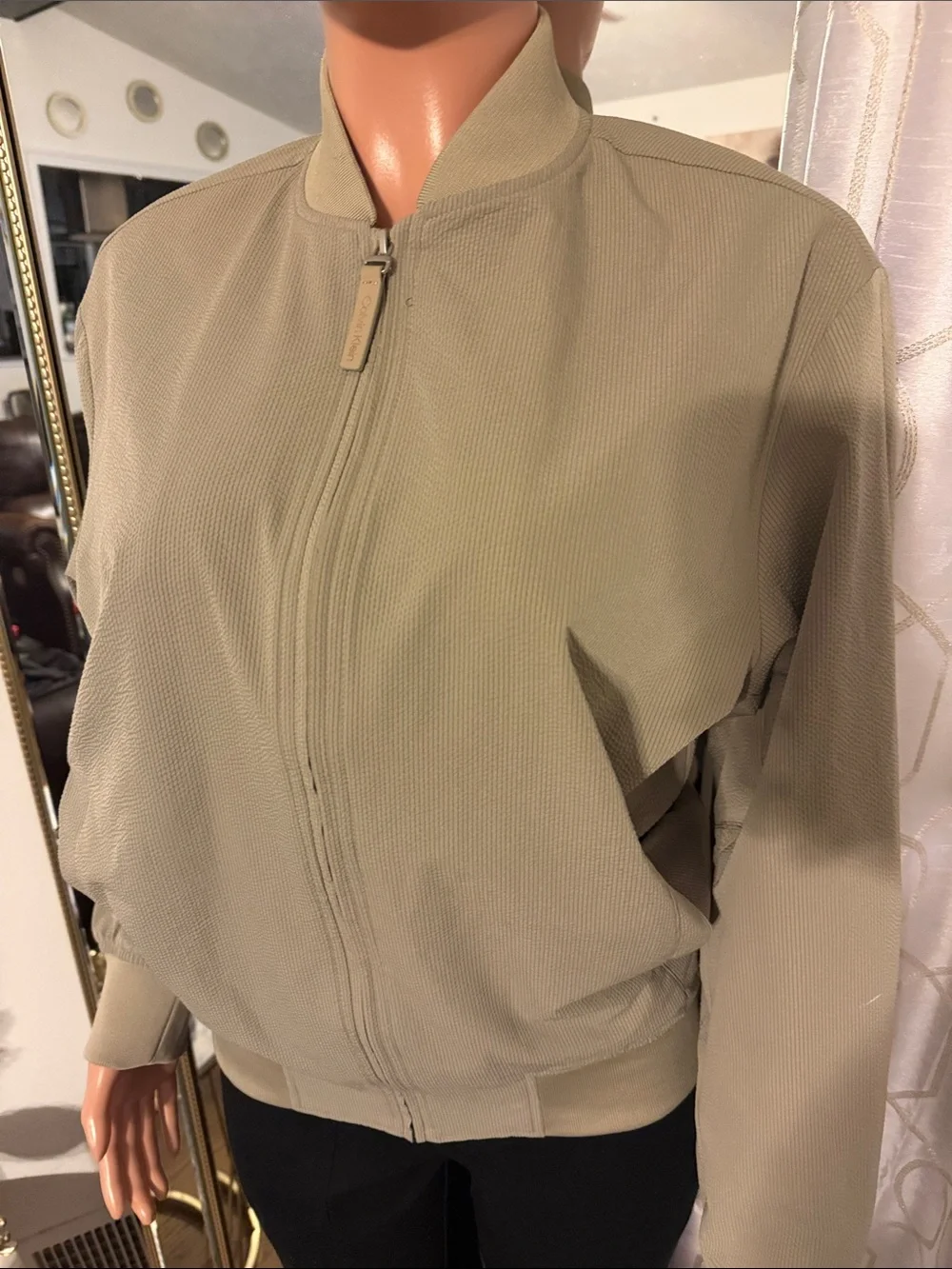 Calvin Klein Olive Taupe Bomber Jacket - Zip Front